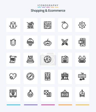 Ilustración de Creative Shopping And Ecommerce 25 OutLine icon pack  Such As badge. product. labyrinth. new. explosive - Imagen libre de derechos