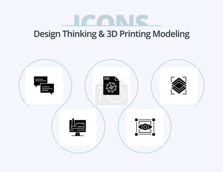 Téléchargez les illustrations : Design Thinking And D Printing Modeling Glyph Icon Pack 5 Icon Design. layer. layers. chat. design. file - en licence libre de droit
