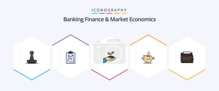 Ilustración de Banking Finance And Market Economics 25 FilledLine icon pack including finance. charity. strategic. growth. market - Imagen libre de derechos