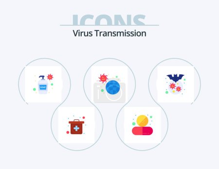 Téléchargez les illustrations : Virus Transmission Flat Icon Pack 5 Icon Design. carrier. pandemic. bottle. infection. disease - en licence libre de droit