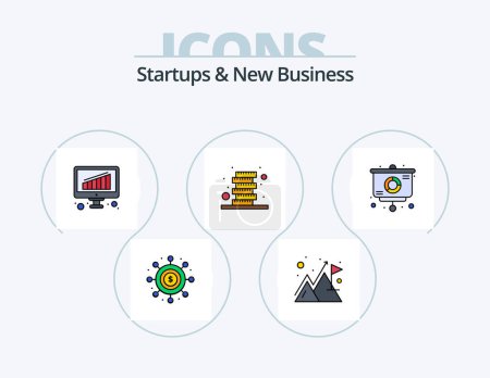 Ilustración de Startups And New Business Line Filled Icon Pack 5 Icon Design. Gráfico. análisis. dólar. altavoz. comercialización - Imagen libre de derechos