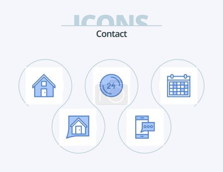 Illustration for Contact Blue Icon Pack 5 Icon Design. contact. colander. phone. contact us. clock - Royalty Free Image