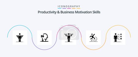 Téléchargez les illustrations : Productivity And Business Motivation Skills Glyph 5 Icon Pack Including escape. change. solutions. business. physical - en licence libre de droit