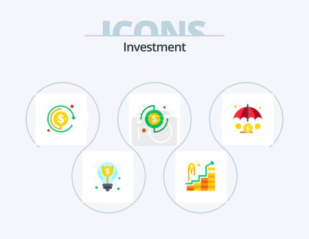 Illustration for Investment Flat Icon Pack 5 Icon Design. investment. finance. currency. money. coins - Royalty Free Image