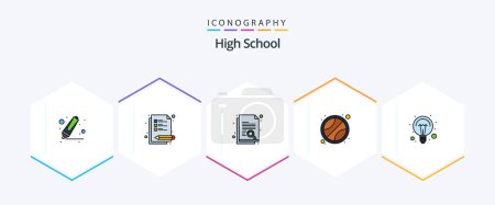 Illustration for High School 25 FilledLine icon pack including light bulb. ideas. research. electricity. tennis - Royalty Free Image
