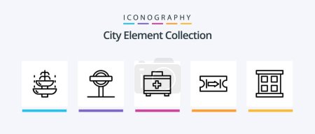 Téléchargez les illustrations : City Element Collection Line 5 Icon Pack Including bridge. slogan. apartment. sign. travelling. Creative Icons Design - en licence libre de droit