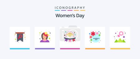 Illustration for Womens Day Flat 5 Icon Pack Including flower. badge. flower. women. happy. Creative Icons Design - Royalty Free Image