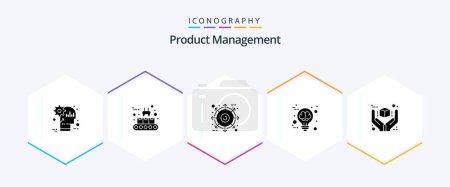 Téléchargez les illustrations : Product Management 25 Glyph icon pack including great. idea. production line. creative. product - en licence libre de droit