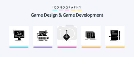 Téléchargez les illustrations : Game Design And Game Development Glyph 5 Icon Pack Including layout. design. store. stick. gaming. Creative Icons Design - en licence libre de droit