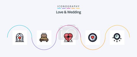 Ilustración de Línea de amor y boda llena plana 5 paquete de iconos incluyendo amante. Corazón. Boda. Boda. corazón - Imagen libre de derechos