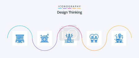 Téléchargez les illustrations : Design Thinking Blue 5 Icon Pack Including solution. bulb. clock. edit. writing - en licence libre de droit