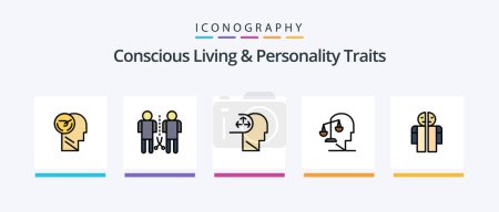 Téléchargez les illustrations : Concious Living And Personality Traits Line rempli Pack de 5 icônes y compris la critique. le choix. intégrité. Déverrouille. Verrouillage. Icônes créatives Design - en licence libre de droit