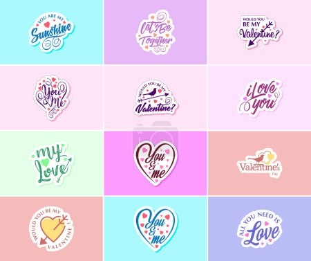 Téléchargez les illustrations : Heartwarming Valentine's Day Typography and Graphic Design Stickers - en licence libre de droit