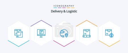 Téléchargez les illustrations : Delivery And Logistic 25 Blue icon pack including logistics. delivery. online. shipping. global - en licence libre de droit