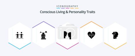 Ilustración de Concious Living And Personality Traits 25 Glyph icon pack including love. forgiveness. mindfulness. emotions. transfer - Imagen libre de derechos
