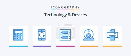 Illustration for Devices Blue 5 Icon Pack Including printer. device. console. webcam. security. Creative Icons Design - Royalty Free Image