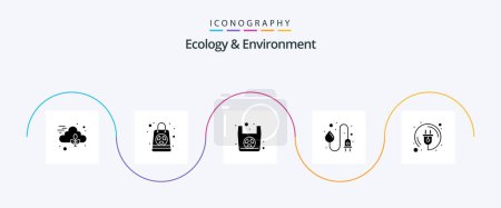 Téléchargez les illustrations : Ecology And Environment Glyph 5 Icon Pack Including energy. water energy. organic. powerplug. industry - en licence libre de droit