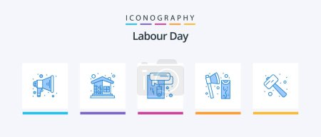 Illustration for Labour Day Blue 5 Icon Pack Including knock. tool. wall paint. cutting. axe. Creative Icons Design - Royalty Free Image