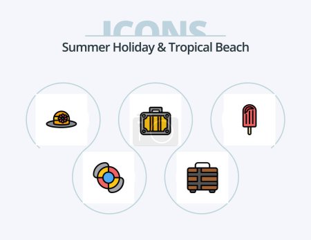 Ilustración de Línea de playa llena Icon Pack 5 Icon Design. salvavidas. ropa. melón. ropa. playa - Imagen libre de derechos