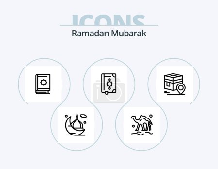 Téléchargez les illustrations : Ramadan Line Icon Pack 5 Icon Design. islam. mosque. cresent. namaz. masjid - en licence libre de droit