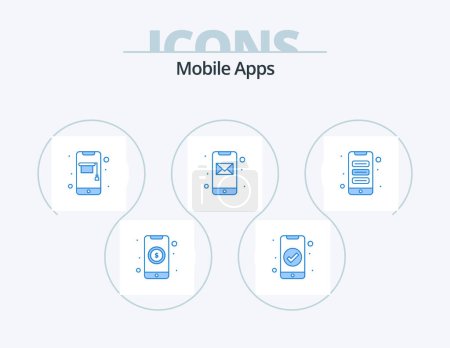 Illustration for Mobile Apps Blue Icon Pack 5 Icon Design. app. mobile. education. message. training app - Royalty Free Image