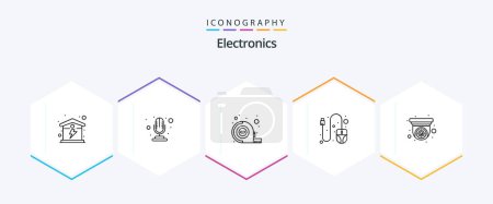 Illustration for Electronics 25 Line icon pack including . security. tape. cctv. scroll - Royalty Free Image