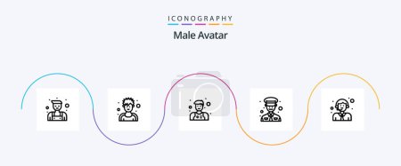 Téléchargez les illustrations : Pack d'icônes Avatar Line 5 Homme inclus. logistique. Mec. livraison. police - en licence libre de droit