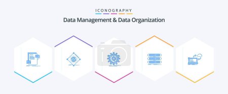 Illustration for Data Management And Data Organization 25 Blue icon pack including rack. server. of. progress. management - Royalty Free Image
