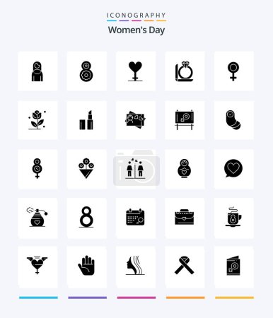 Illustration for Creative Womens Day 25 Glyph Solid Black icon pack  Such As day. women. flower. symbol. heart - Royalty Free Image