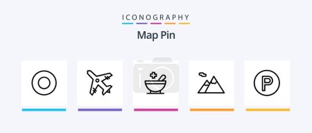 Téléchargez les illustrations : Map Pin Line 5 Icon Pack Including . travel. railway. airport. hotel. Creative Icons Design - en licence libre de droit