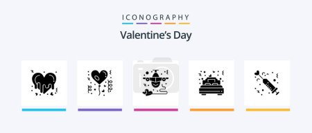 Téléchargez les illustrations : Valentines Day Glyphe 5 Icône Pack Y compris la romance. marié. Avion. amour. amour. Icônes créatives Design - en licence libre de droit