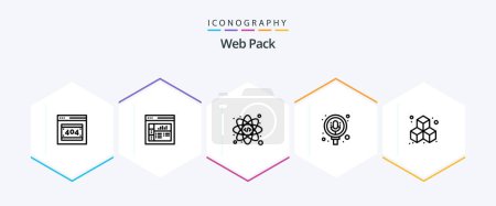 Illustration for Web Pack 25 Line icon pack including . cube. coding. box. pack - Royalty Free Image