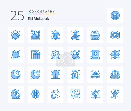 Téléchargez les illustrations : Eid Mubarak 25 Blue Color icon pack including help. mosque. muslim. decoration. muslim - en licence libre de droit