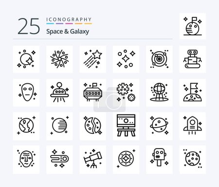 Illustration for Space And Galaxy 25 Line icon pack including galaxy. space. space. galaxy. space - Royalty Free Image