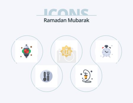 Téléchargez les illustrations : Ramadan Flat Icon Pack 5 Icon Design. clock. alarm. lamp. calligraphy. mark - en licence libre de droit