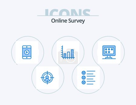 Illustration for Online Survey Blue Icon Pack 5 Icon Design. rate. business. phone. graph. business - Royalty Free Image