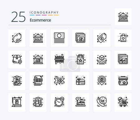 Téléchargez les illustrations : Pack icône Ecommerce 25 Line avec sac. l'argent. le commerce électronique. dollar. OK. - en licence libre de droit