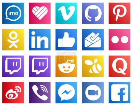 Illustration for 20 Modern Social Media Icons such as twitch. flickr. pinterest. inbox and like icons. Creative and eye catching - Royalty Free Image