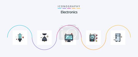 Illustration for Electronics Line Filled Flat 5 Icon Pack Including . refrigerator. screen. fridge. mp music - Royalty Free Image