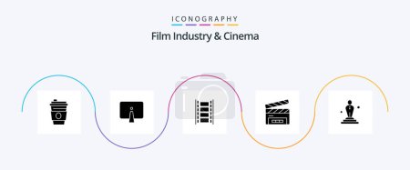 Illustration for Cenima Glyph 5 Icon Pack Including film. film flap. animation. clapperboard. clapboard - Royalty Free Image