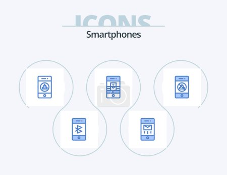 Ilustración de Smartphones Blue Icon Pack 5 Icon Design. webcam. smartphone. Mensaje. comunicaciones. web - Imagen libre de derechos