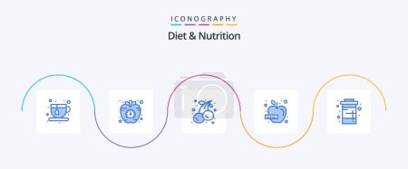 Téléchargez les illustrations : Diet And Nutrition Blue 5 Icon Pack Including diet. vegetable. cherries. health. apple - en licence libre de droit