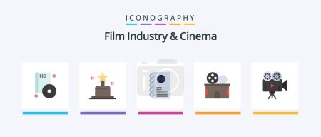 Illustration for Cenima Flat 5 Icon Pack Including film camera. ticket. cinema. theater. cinema. Creative Icons Design - Royalty Free Image