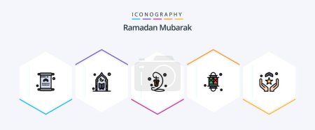 Téléchargez les illustrations : Ramadan 25 FilledLine icon pack including muslim. pray. prayer. festival. ramadan - en licence libre de droit