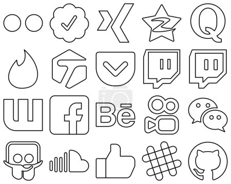 Ilustración de 20 High-quality and modern Black Outline Social Media Icons such as behance. fb. question. facebook and twitch icons. Elegant and high-resolution - Imagen libre de derechos
