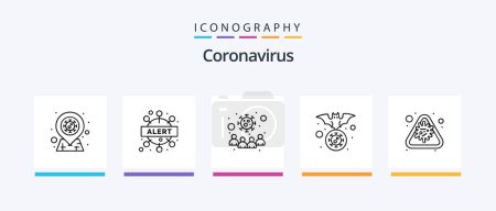 Téléchargez les illustrations : Coronavirus Line 5 Icon Pack Including research. bacteria. safety. nose. drops. Creative Icons Design - en licence libre de droit