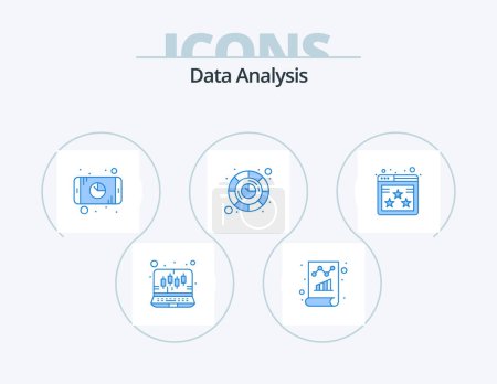 Illustration for Data Analysis Blue Icon Pack 5 Icon Design. graph. database. report. focus analysis. mobile - Royalty Free Image