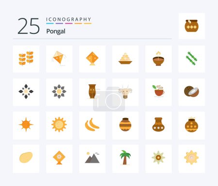 Illustration for Pongal 25 Flat Color icon pack including diwali. deepam. delicacy. celebrate. sweet - Royalty Free Image