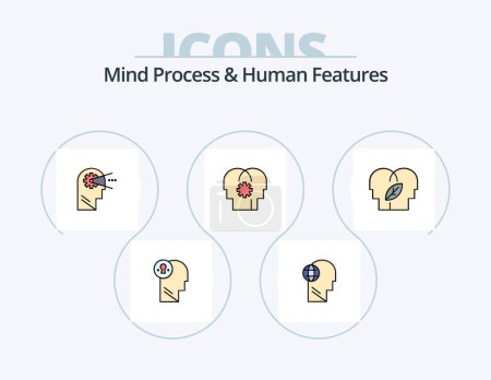 Ilustración de Proceso mental y características humanas Línea llena paquete de iconos 5 Diseño de iconos. Escribir. mente. Imagaton. Cabeza. humano - Imagen libre de derechos