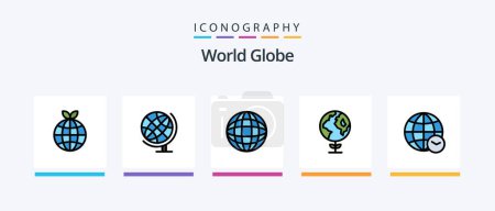 Téléchargez les illustrations : Globe Line Rempli Pack de 5 icônes inclus. internet. carte. globe. Icônes créatives Design - en licence libre de droit